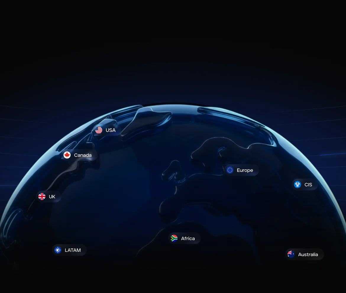 World map with ARIES markets: USA, Canada, UK, LATAM, Europe, CIS, Africa and Australia